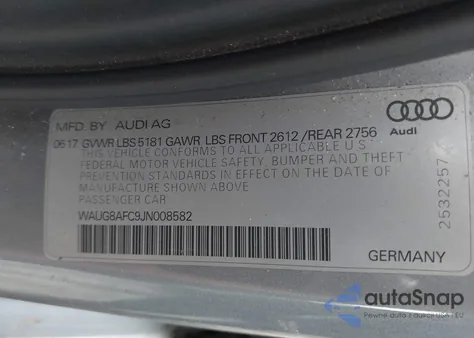 2018 Audi A6 2.0T Premium из США, поврежденный, VIN WAUG8AFC9JN008582